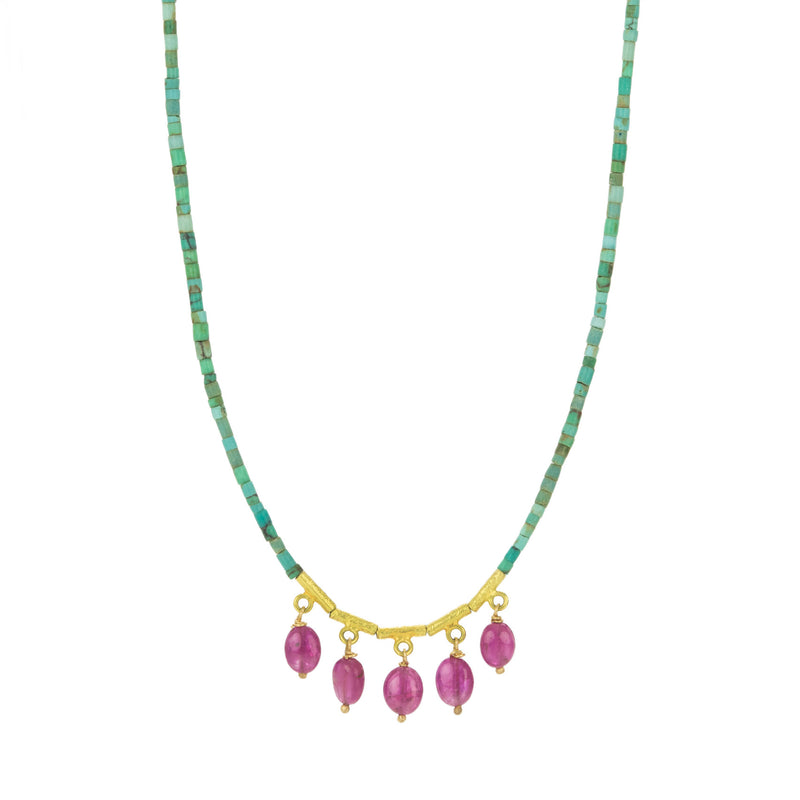 Ananda Khalsa Turquoise Necklace with 5 Ruby Drops | Quadrum Gallery