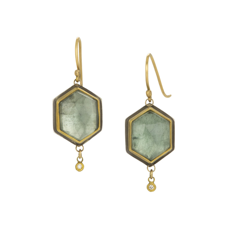 Ananda Khalsa Hexagon Moss Aquamarine Drop Earrings | Quadrum Gallery