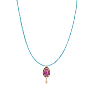 Ananda Khalsa Beaded Turquoise and Ruby Pendant Necklace | Quadrum Gallery