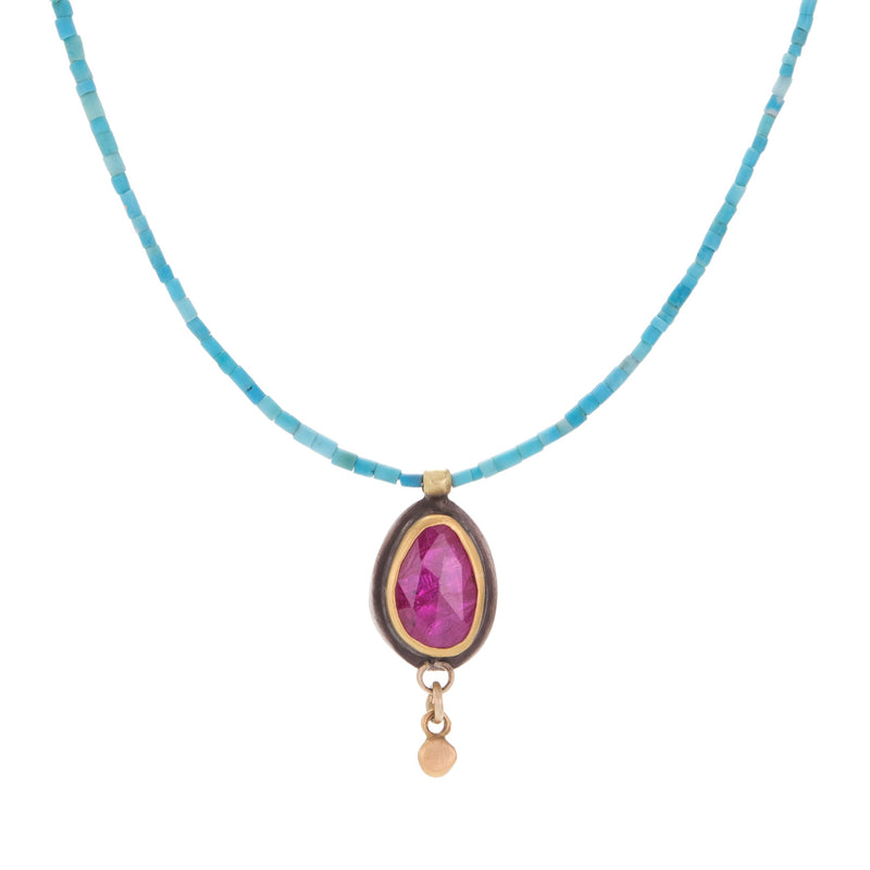 Ananda Khalsa Beaded Turquoise and Ruby Pendant Necklace | Quadrum Gallery