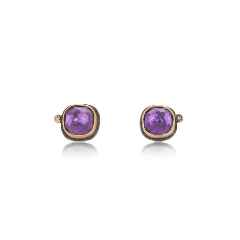 Ananda Khalsa Rose Cut Amethyst Studs with Diamond | Quadrum Gallery