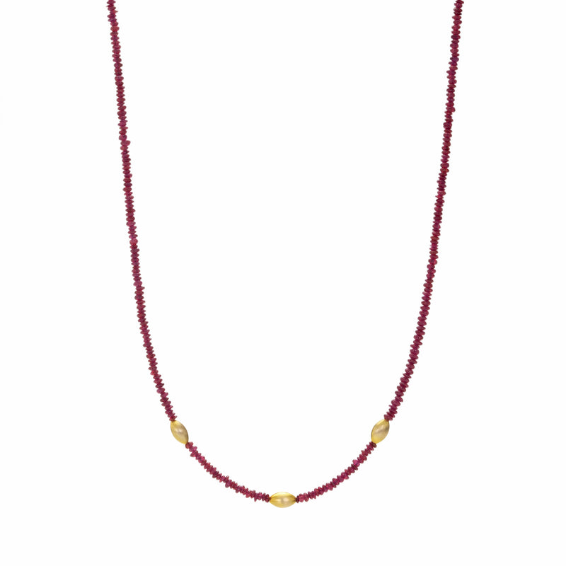Ananda Khalsa Beaded Ruby Necklace with 20k Rice Beads | Quadrum Gallery