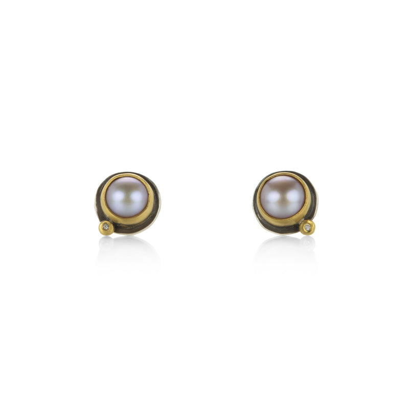 Ananda Khalsa 22k Bezel Pearl Stud Earrings | Quadrum Gallery