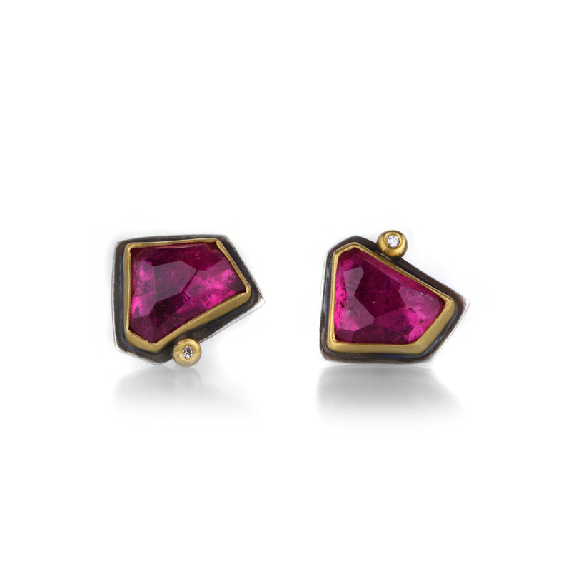 Ananda Khalsa Geometric Rose Cut Pink Tourmaline Studs | Quadrum Gallery
