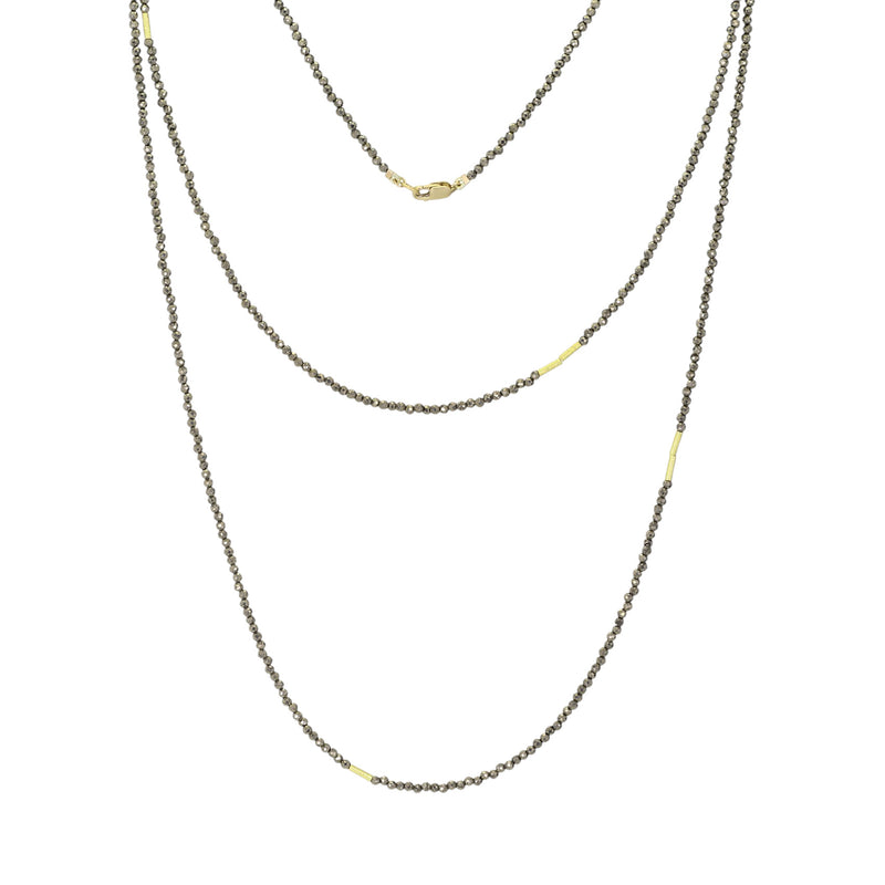 Ananda Khalsa Pyrite Necklace with 22k Tube Beads - 36" | Quadrum Gallery