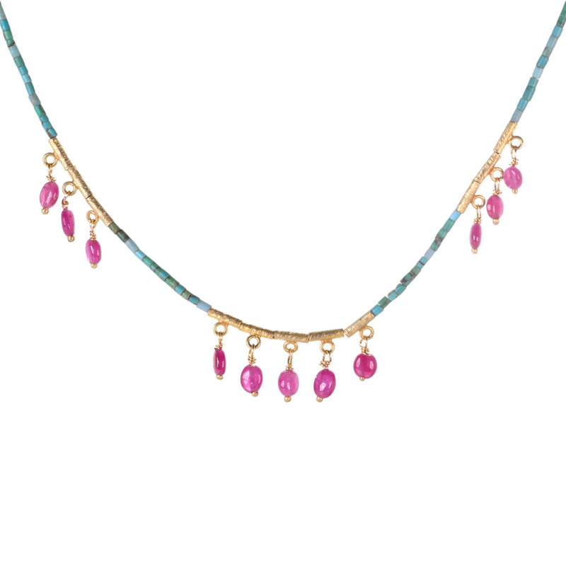 Ananda Khalsa Turquoise Necklace with Ruby Fringe Stations | Quadrum Gallery