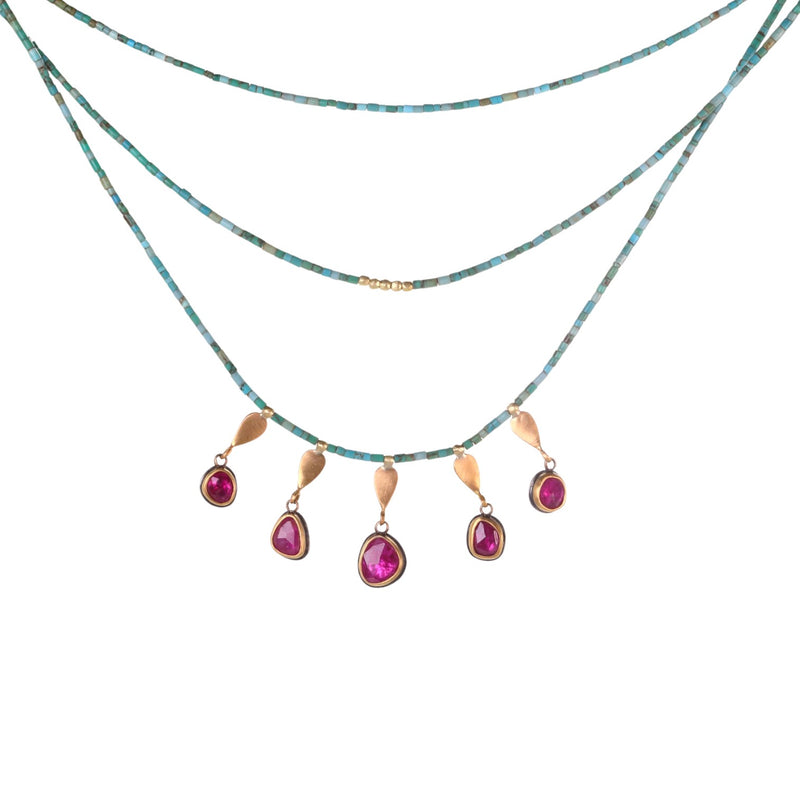 Ananda Khalsa Triple Strand Turquoise and Ruby Necklace | Quadrum Gallery