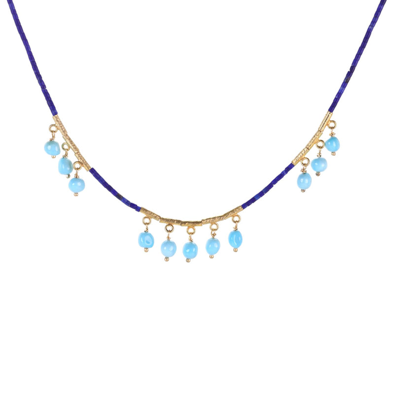 Ananda Khalsa Lapis Necklace with Turquoise Fringe Stations | Quadrum Gallery