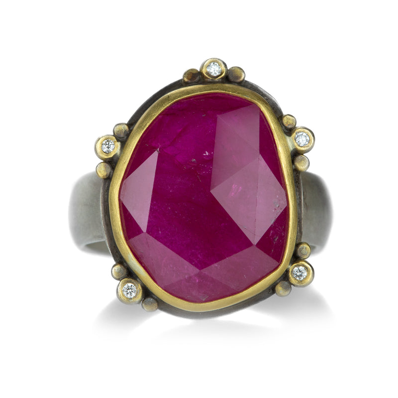 Ananda Khalsa Rose Cut Ruby Ring with 5 Diamonds | Quadrum Gallery