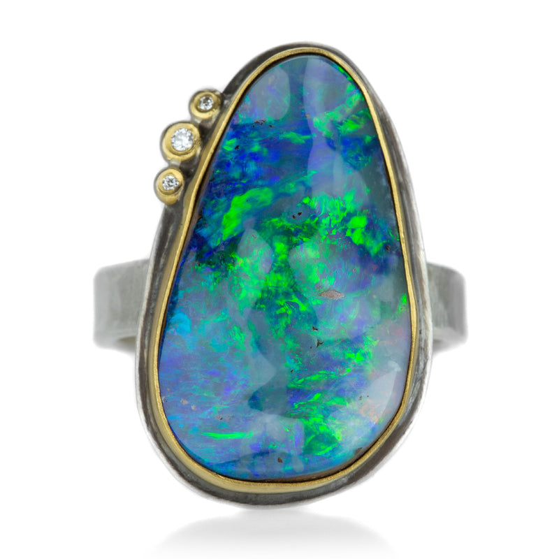 Ananda Khalsa Boulder Opal Ring with 3 Diamonds | Quadrum Gallery