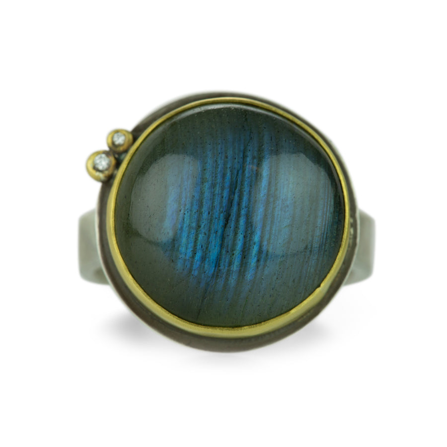 Ananda Khalsa Round Labradorite Ring with Satellite Diamonds | Quadrum Gallery