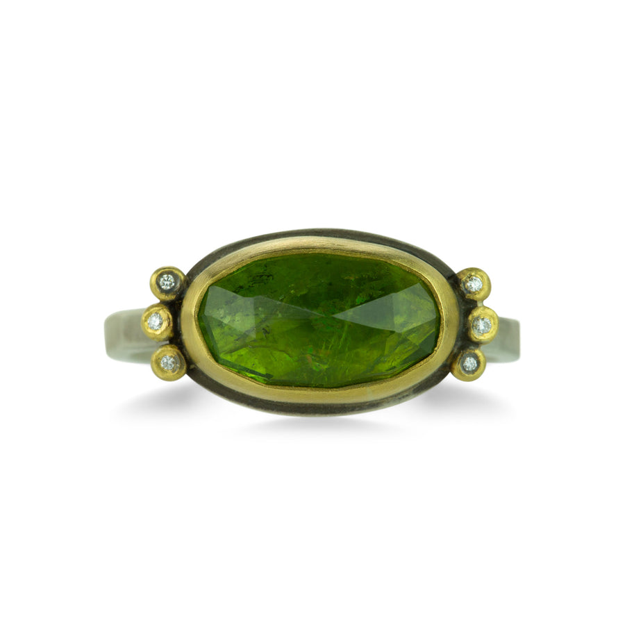 Ananda Khalsa Rose Cut Faceted Oval Green Tourmaline Ring | Quadrum Gallery
