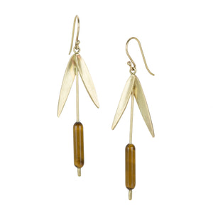 Annette Ferdinandsen 14k Yellow Gold Tiger's Eye Cattail Earrings | Quadrum Gallery