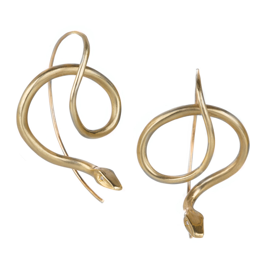 Annette Ferdinandsen 14K Gold Serpent Earrings with Diamond Eyes  | Quadrum Gallery