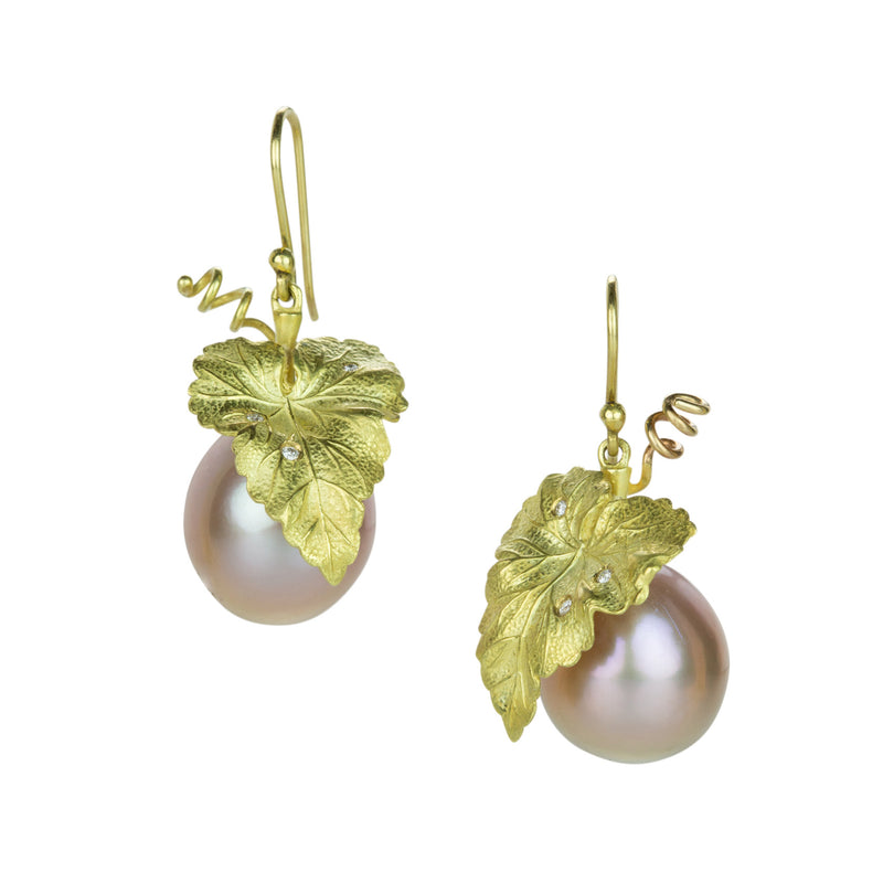 Annette Ferdinandsen Pink Pearl Grape Leaf Drop Earrings | Quadrum Gallery