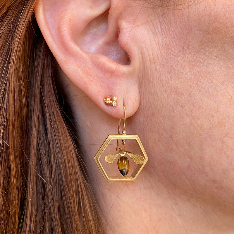 Annette Ferdinandsen Honeycomb Drop Earrings with Tiger's Eye Bees | Quadrum Gallery