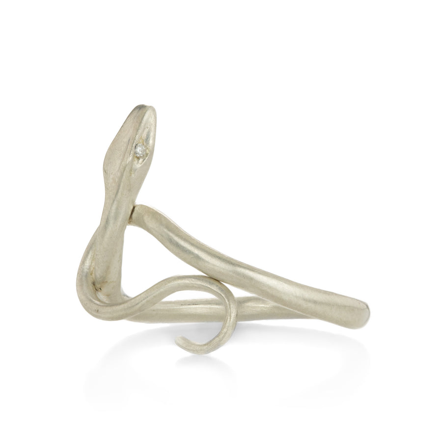Annette Ferdinandsen Silver Serpent Ring with White Diamond Eyes | Quadrum Gallery