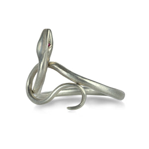 Annette Ferdinandsen Sterling Silver Serpent Ring with Ruby Eyes  | Quadrum Gallery