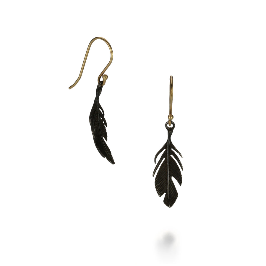 Annette Ferdinandsen Small Oxidized Silver Feather Drop Earrings | Quadrum Gallery