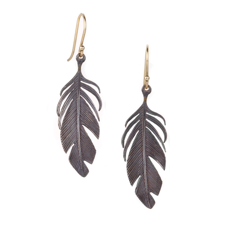 Annette Ferdinandsen Oxidized Silver Large Feather Drop Earrings | Quadrum Gallery