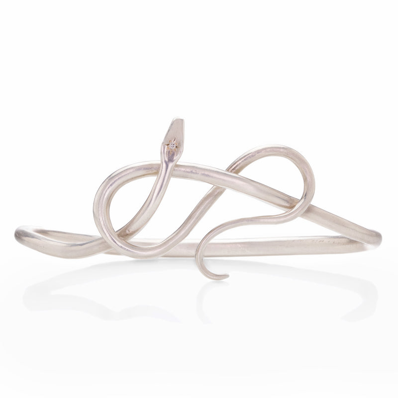 Annette Ferdinandsen Silver Serpent Bangle with Diamond Eyes | Quadrum Gallery