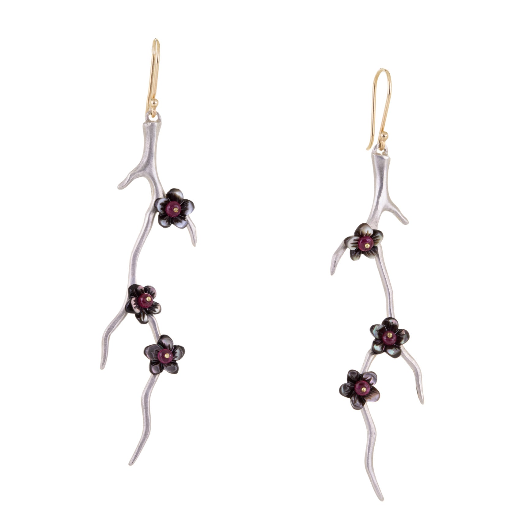 Annette Ferdinandsen Silver Blossom Branch Drop Earrings | Quadrum Gallery