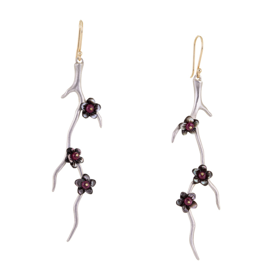Annette Ferdinandsen Silver Blossom Branch Drop Earrings | Quadrum Gallery