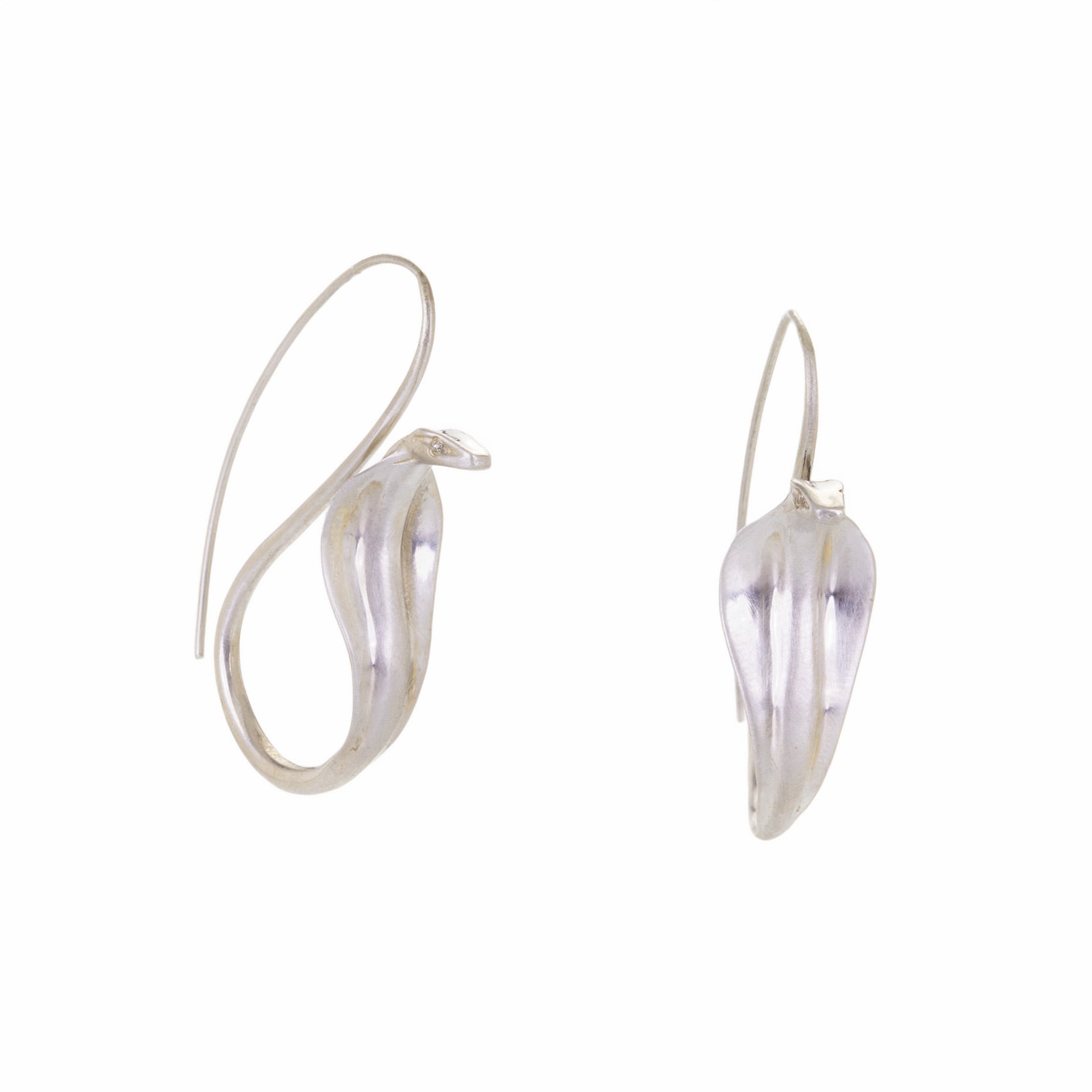 Annette Ferdinandsen Silver Cobra Earrings with Diamond Eyes | Quadrum Gallery