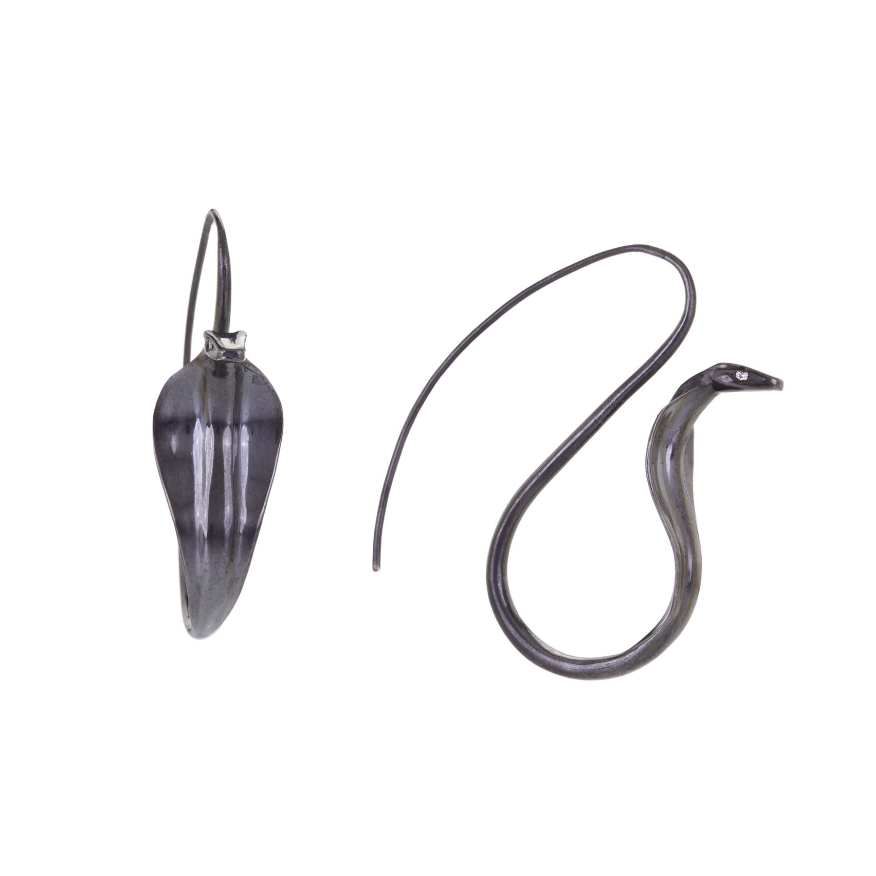 Annette Ferdinandsen Oxidized Sterling Silver Cobra Earrings  | Quadrum Gallery