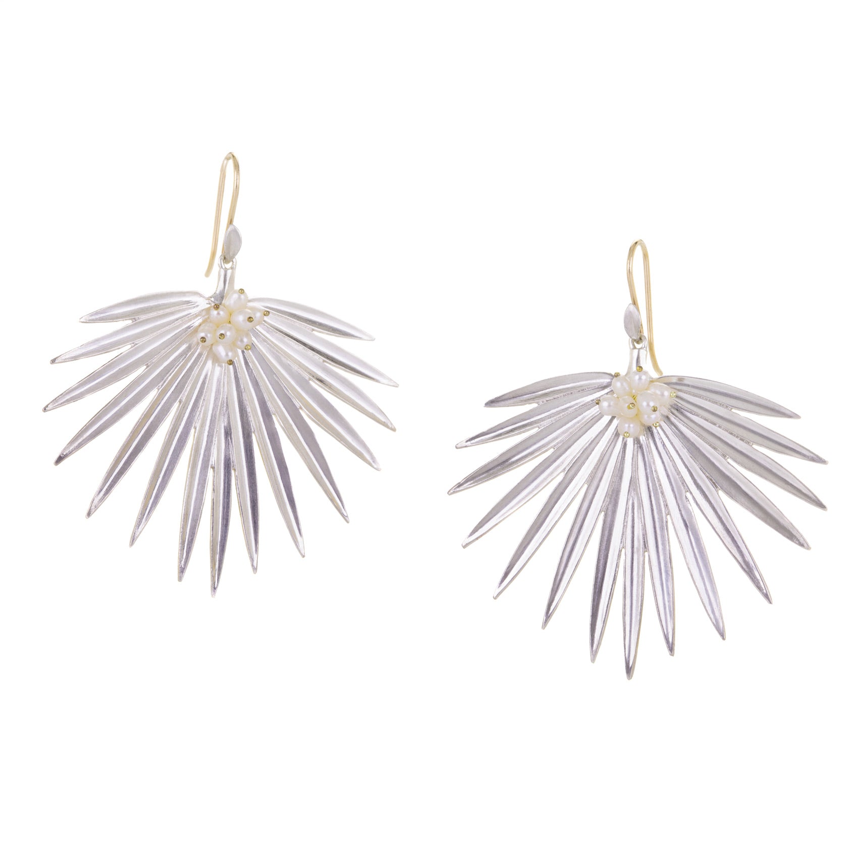 Annette Ferdinandsen Large Silver Fan Palm Earrings with Pearls | Quadrum Gallery