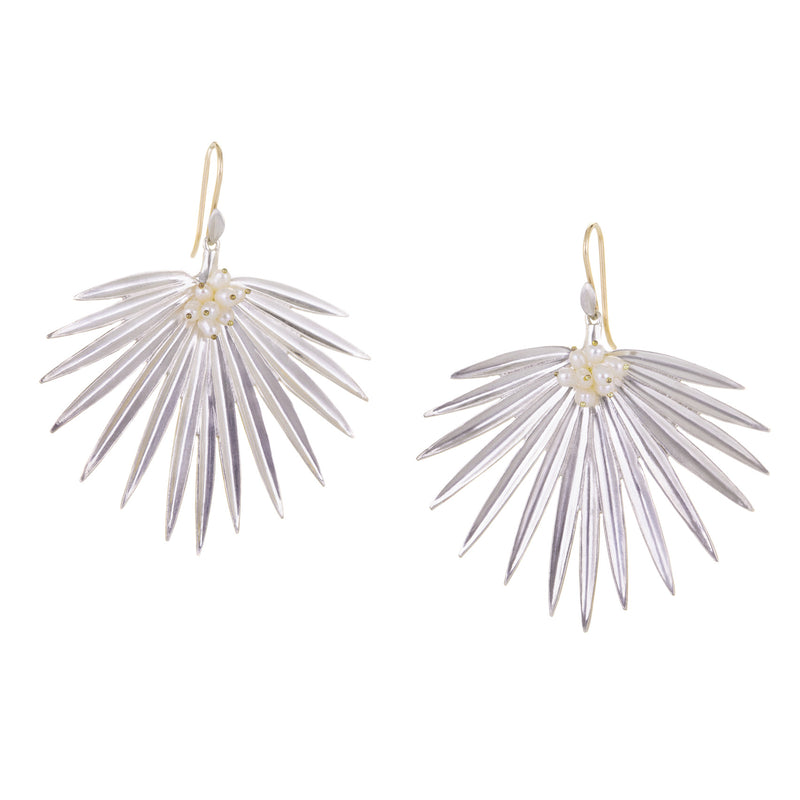 Annette Ferdinandsen Large Silver Fan Palm Earrings with Pearls | Quadrum Gallery