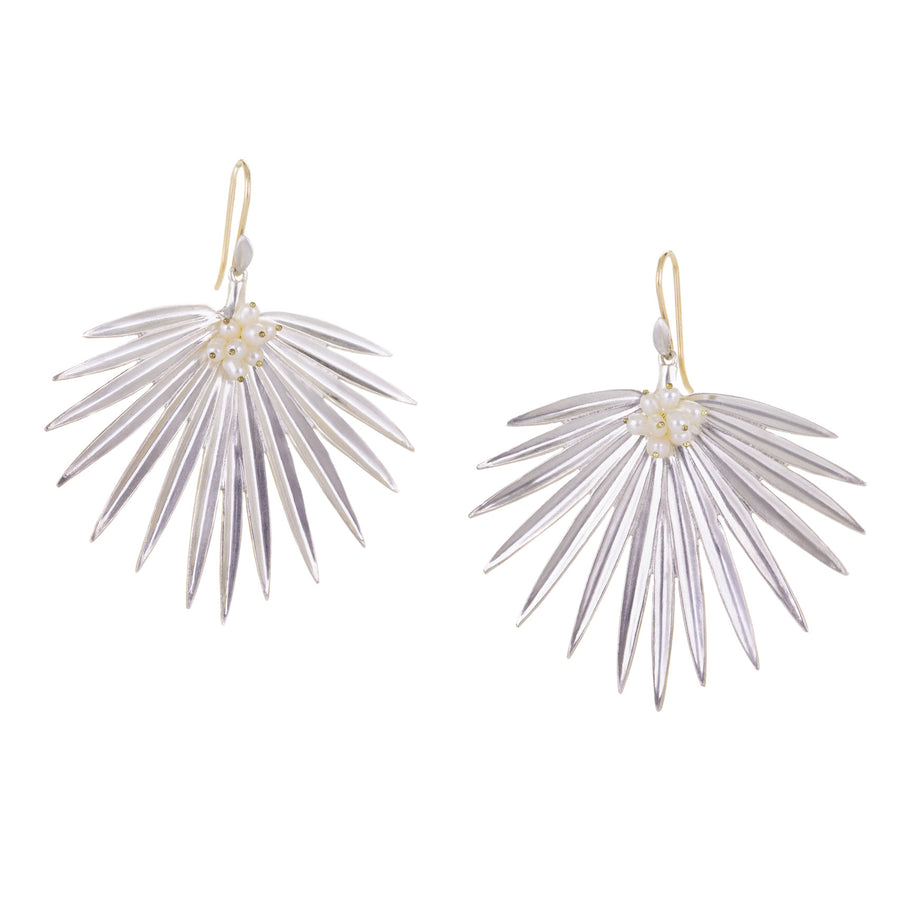 Annette Ferdinandsen Large Silver Fan Palm Earrings with Pearls | Quadrum Gallery