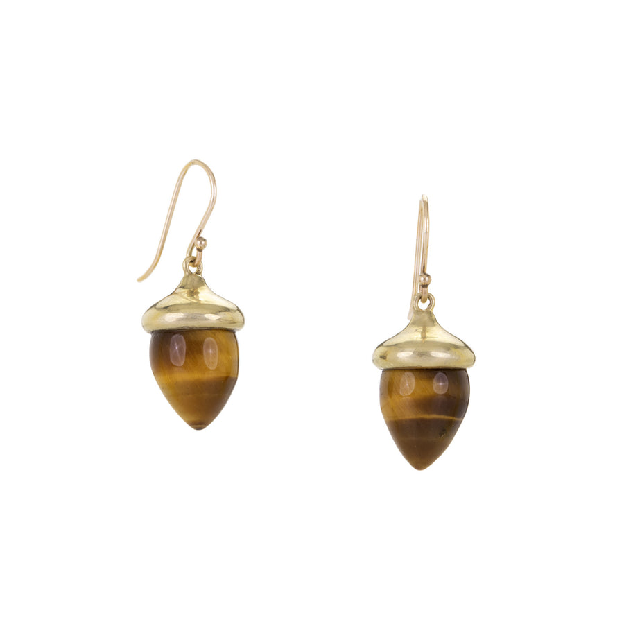 Annette Ferdinandsen 10k Carved Tiger's Eye Acorn Drop Earrings | Quadrum Gallery