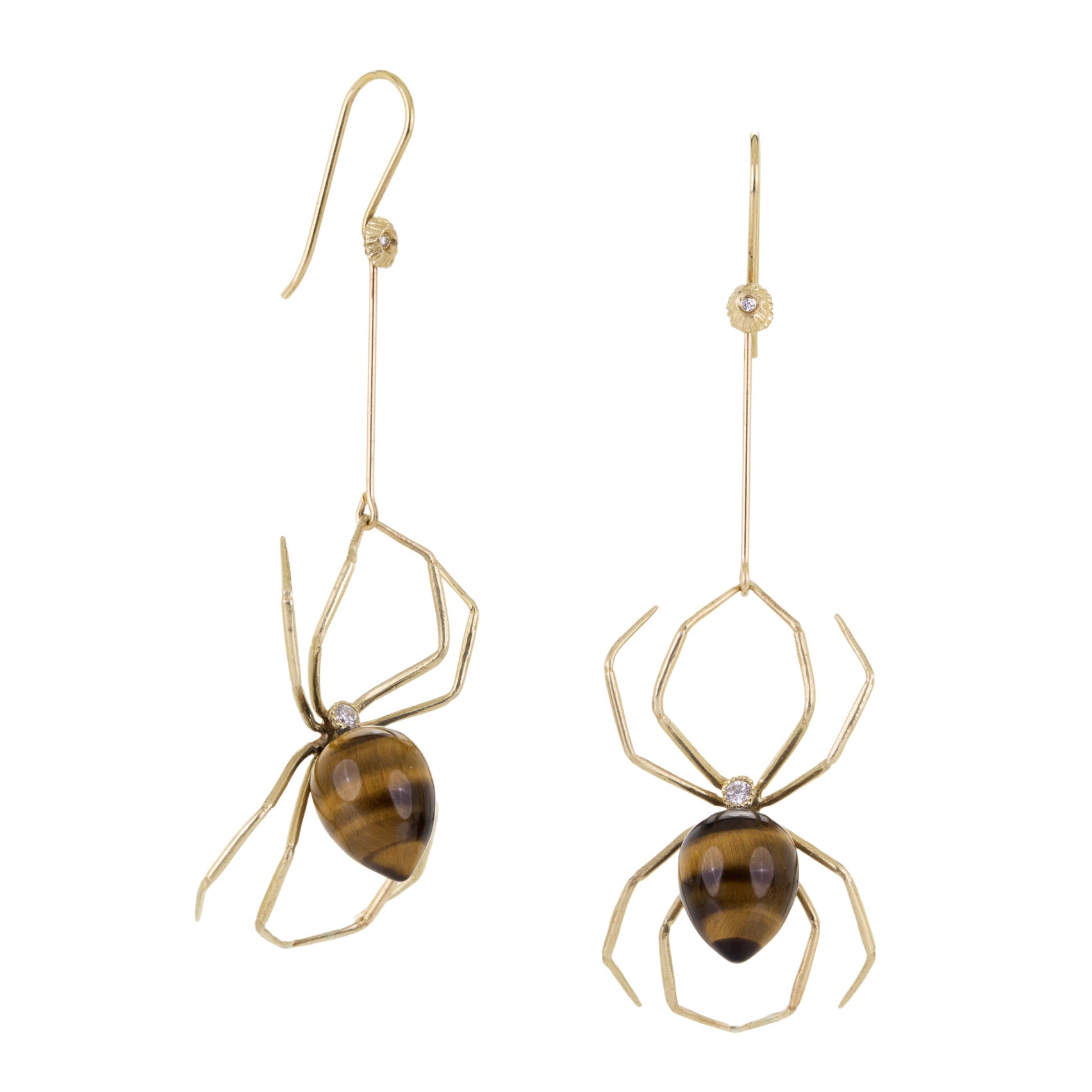 Annette Ferdinandsen 14k Tiger's Eye Spider Drop Earrings | Quadrum Gallery