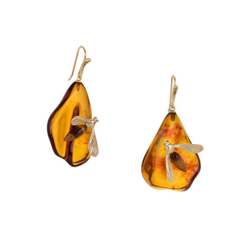 Annette Ferdinandsen Baltic Amber Honey Drop Earrings with Bee | Quadrum Gallery