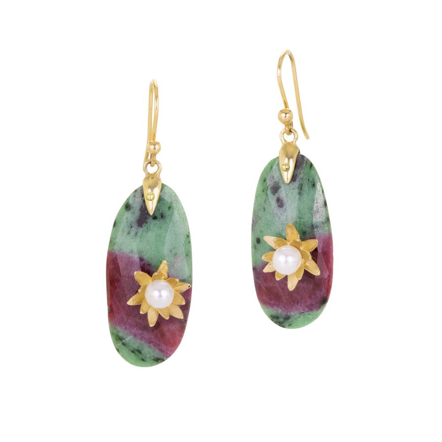 Annette Ferdinandsen Ruby Zoisite Monet Water Lily Earrings | Quadrum Gallery