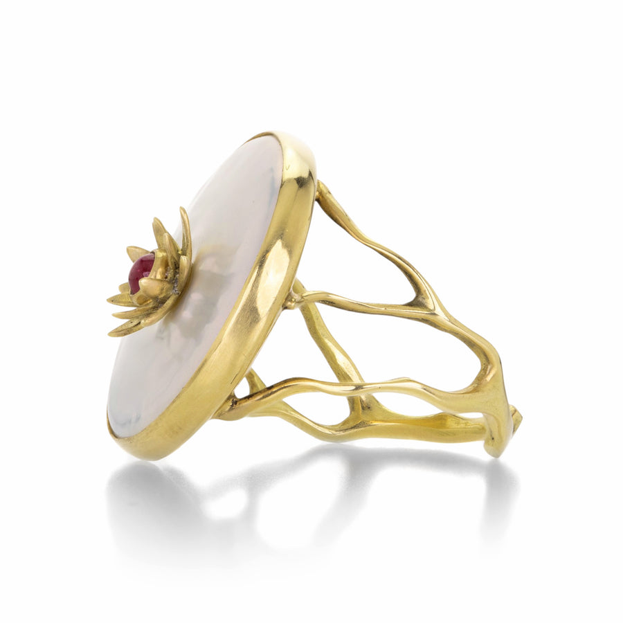 Annette Ferdinandsen Pearl and Ruby Monet Water Lily Ring | Quadrum Gallery