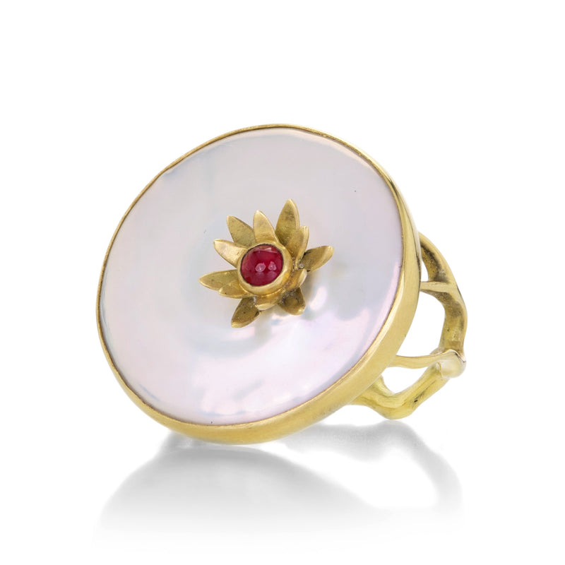 Annette Ferdinandsen Pearl and Ruby Monet Water Lily Ring | Quadrum Gallery