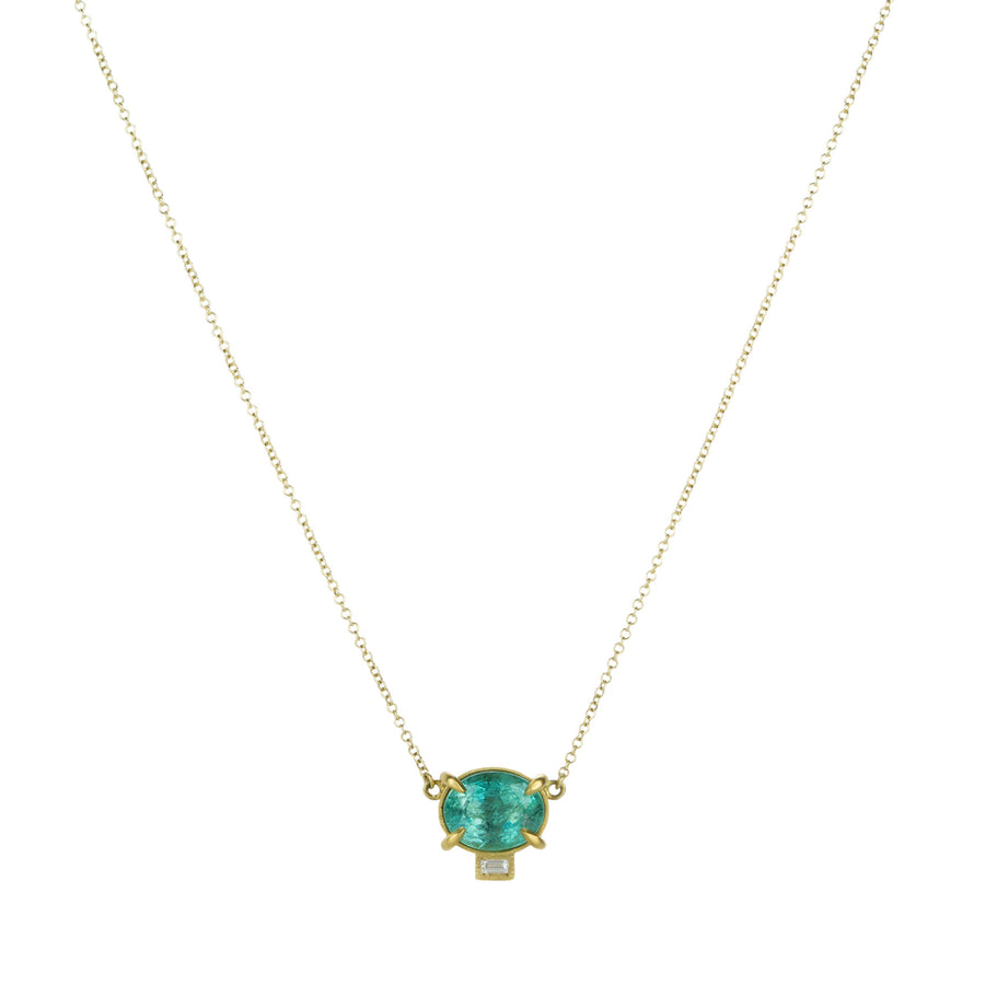 Annie Fensterstock Emerald and Baguette Diamond Pendant Necklace | Quadrum Gallery