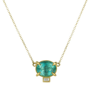 Annie Fensterstock Emerald and Baguette Diamond Pendant Necklace | Quadrum Gallery