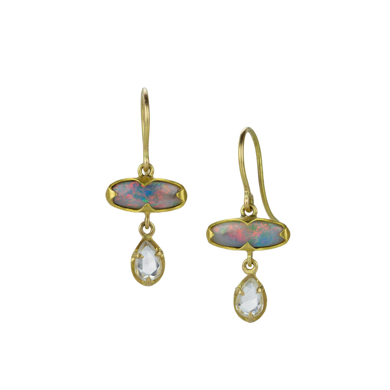 Annie Fensterstock Lightning Ridge Opal and Sapphire Drop Earrings | Quadrum Gallery