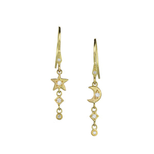 Annie Fensterstock Moon and Star Dangle Earrings with Diamonds | Quadrum Gallery