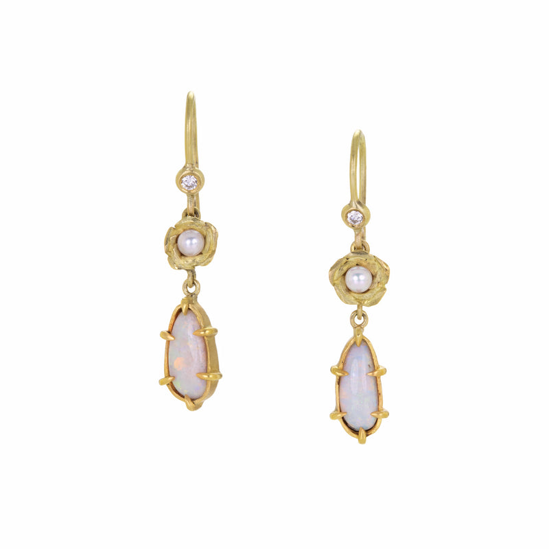 Annie Fensterstock Pearl and White Opal Drop Earrings | Quadrum Gallery