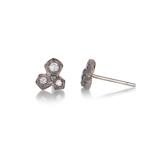 Annie Fensterstock White Gold Triple Rock Stud Earrings | Quadrum Gallery