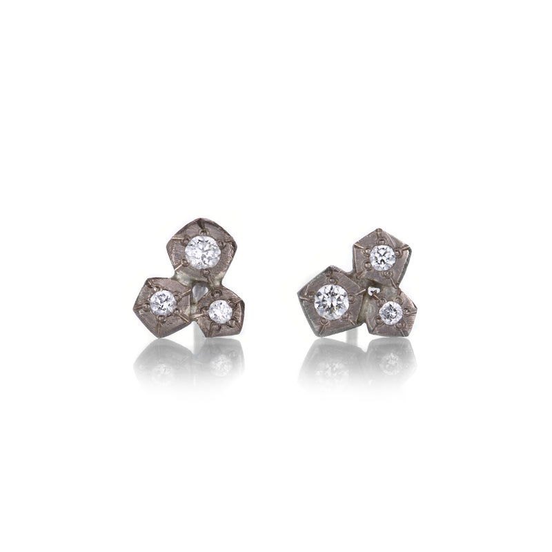 Annie Fensterstock White Gold Triple Rock Stud Earrings | Quadrum Gallery