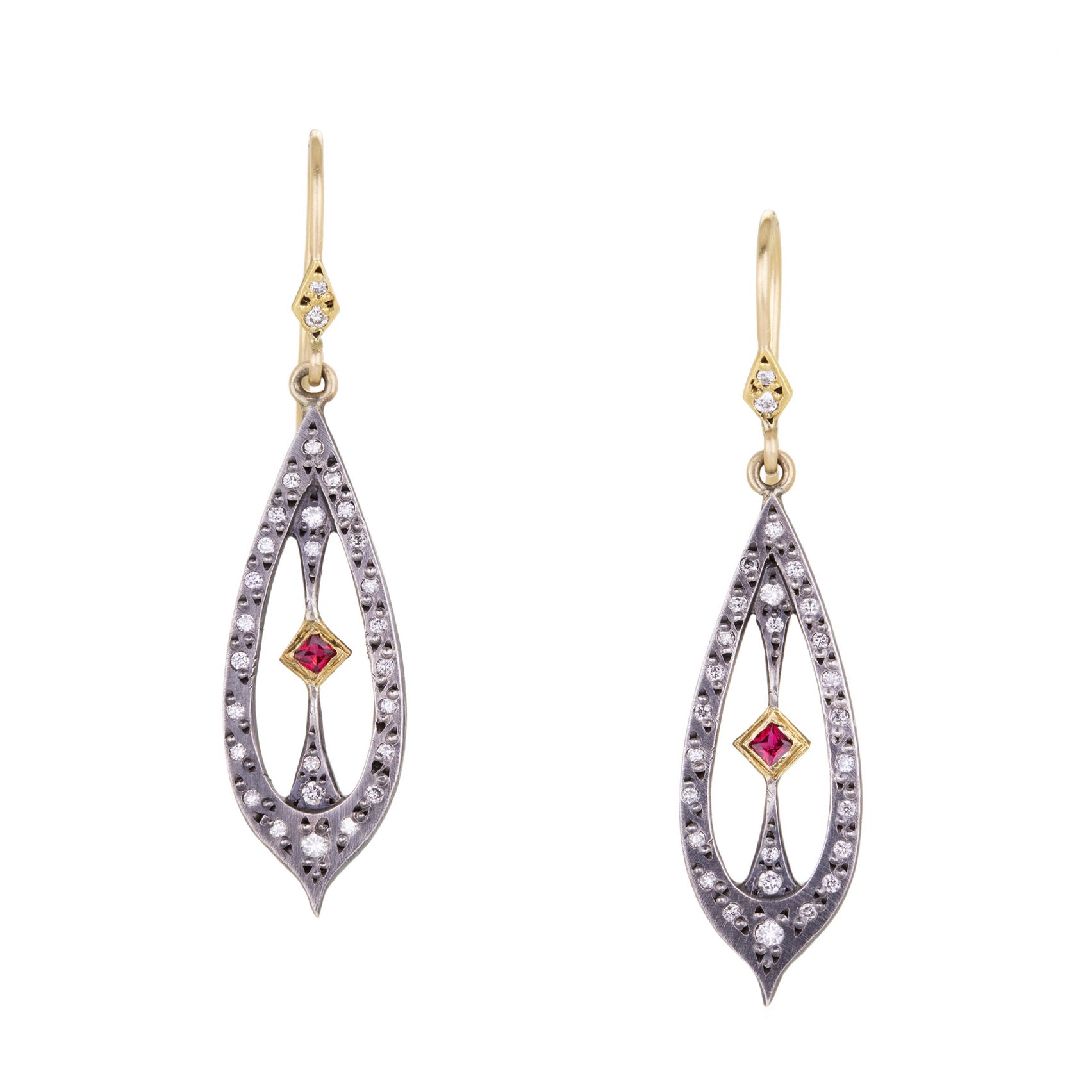 Annie Fensterstock Silver and Diamond Drop Earrings | Quadrum Gallery