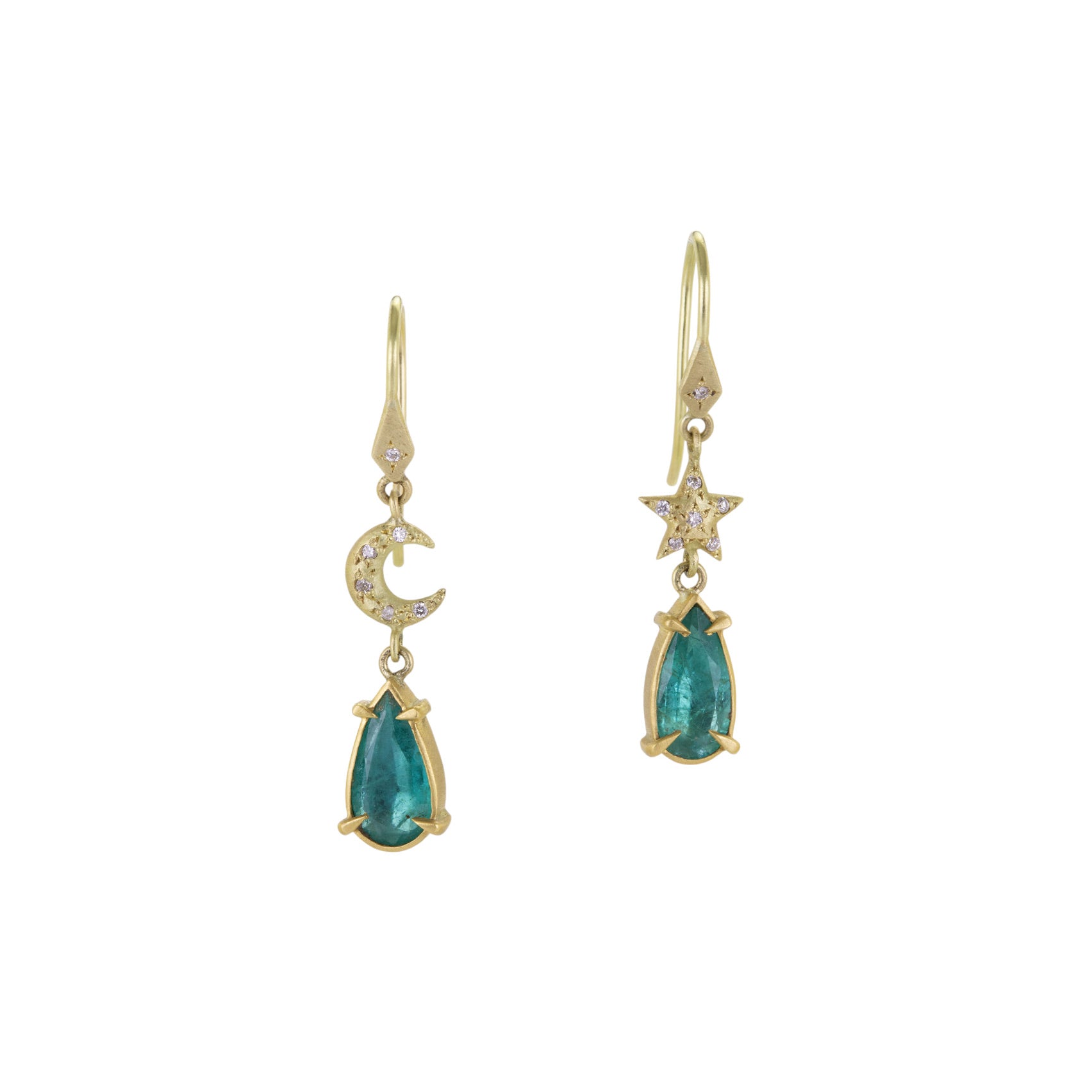 Annie Fensterstock Emerald Moon & Star Drop Earrings | Quadrum Gallery