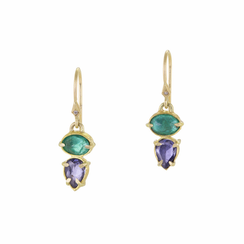 Annie Fensterstock Emerald and Blue Sapphire Drop Earrings | Quadrum Gallery