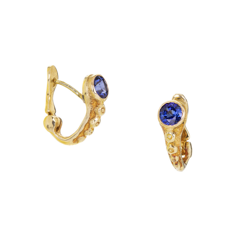 Audrius Krulis 18k and Blue Sapphire Huggie Hoops | Quadrum Gallery