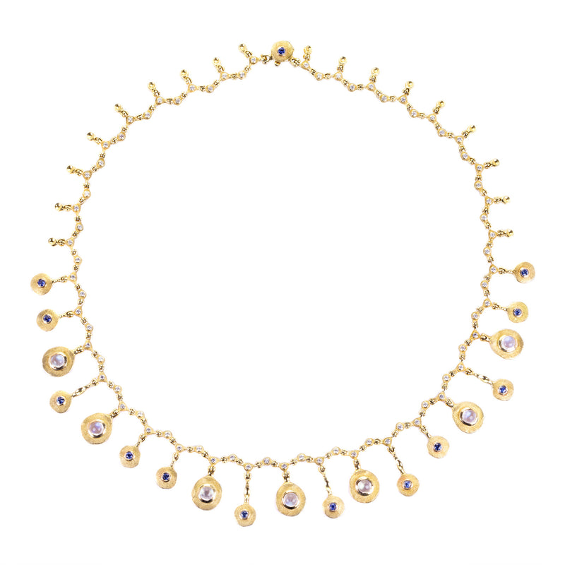 Audrius Krulis Moonstone and Sapphire Droplet Necklace | Quadrum Gallery
